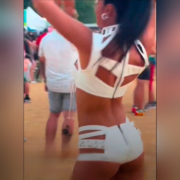 Dolls Kill Club Exx Harness Cream Shorts Bottom - Picture 13 of 15